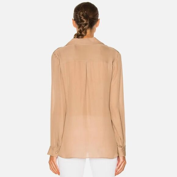 L’AGENCE Neutal Tan Chantarelle Silk Chiffon Longsleeve Faux Wrap Blouse Sz XS - Picture 10 of 10